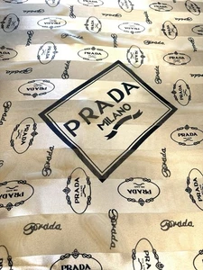 Vtg Prada Milano 100% Silk Scarf 38”x38” Gold Striped & Black Logo Spell-out NEW - Picture 1 of 7