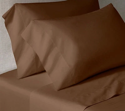 Juego de sábanas percal de conteo de hilos italiano ultra 464 herrajes de restauración Twin Brown Foto 1 de 4