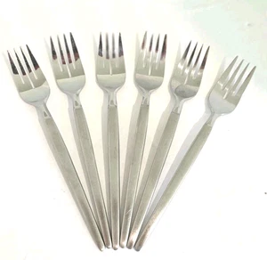 6 SRI Stanley Roberts ASTRO Salad Forks 6.5"  Stainless Flatware Japan MCM Retro - Picture 1 of 5