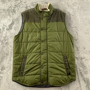 Prana Waylen Quilted Puffer Vest Mens L Green Sherpa Lined Collar Zip Snap Close - Picture 1 of 9