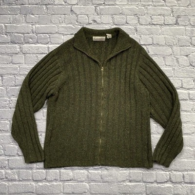 Fieldmaster Cardigan Sweater Mens M Green Rainbow Fleck Full Zip Preppy Academic - Image 1 of 4