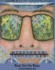 Blow Out The Blues Harmonica  Print Carol Jean 4x5 Card Steamboat Springs CO - Picture 1 of 2