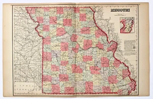 "MISSOURI" COLTON Antique original map 1869 - Picture 1 of 1