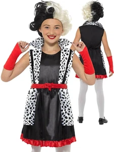 Costume Piccola Signora Malvagia Crudelia De Ville 101 Dalmations Vestito Fantasia - Foto 1 di 5