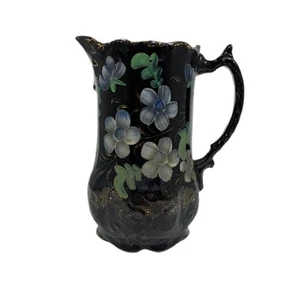 Vintage Redware Milch Sahnekrug schwarz Blumen Landhaus Cottagecore Shabby - Bild 1 von 8