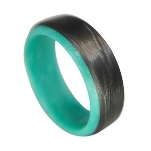 Carbon Fiber Teal Glow Ring-Made in USA- sizes 4-16 - Imagen 1 de 10