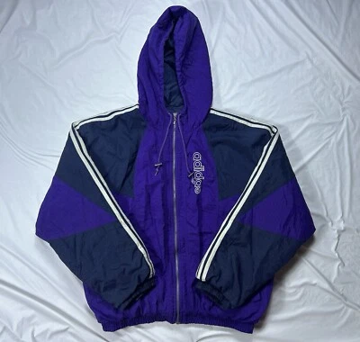 Chaqueta Adidas De Colección Para Hombre Grande Cremallera Completa Púrpura Real Trifolio Puffer Con Capucha Años 90 Foto 1 de 4