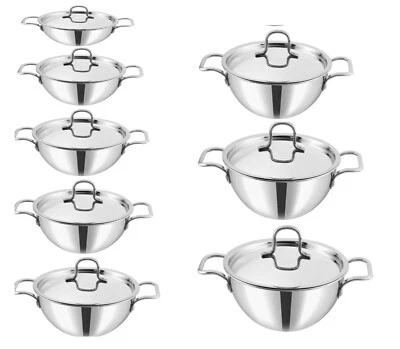 VINOD Stainless Steel Tri Ply DEEP Kadai Wok Saucepan, Food Server Dish - Image 1 of 2