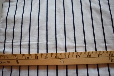 NAVY BLUE STRIPES ON WHITE COTTON INTERLOCK FABRIC NO  STRETCH  24X57 INCHES - Image 1 of 2