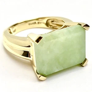 14k, Solid Yellow Gold Jade Cocktail Ring Size 8, 8.27 Grams - Picture 1 of 12