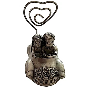 Pewter Place Card Holder JUST MARRIED Car Bride & Groom Wedding Favor - Picture 1 of 5