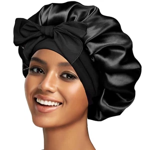 Silk Bonnet Satin Hair Bonnet for Sleeping Large Bonnets with Tie Band Hair Wrap - Picture 1 of 12