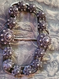 Antique Artisan Ornate Edwardian victorian sterling silver buckle or Sash 27.1g  - Picture 1 of 14