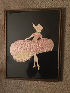 Vintage Ribbon & Lace Lady Picture - Framed in Glass - Picture 1 of 2