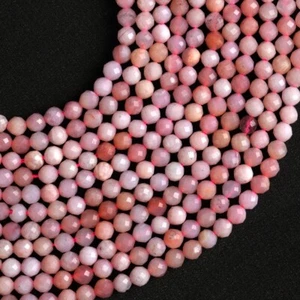 Natural Pink Opal Gemstone Micro Faceted Cut Round Loose Beads String 15.5" - Picture 1 of 6