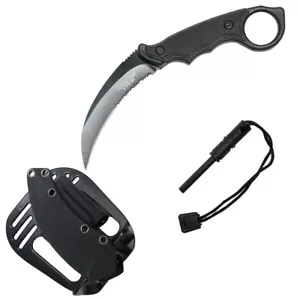 8" Tactical BLACK KARAMBIT CLAW Fixed Blade Hunting Survival Knife With Sheath - Picture 1 of 2