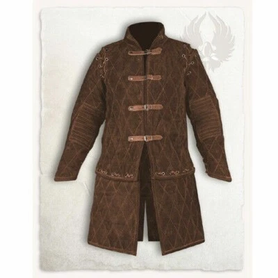 Brown Medieval Gambeson Coat – Armor Padding with Leather Closur - Image 1 of 4