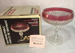 Vtg Indiana Glass Ruby Red Glass Diamond Point Candy Dish Compote Box 3467 - Picture 1 of 8