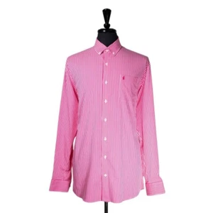 Johnnie-O Mens XL Shirt Pink Striped Stretch Bamboo Rayon Button Up Long Sleeve - Picture 1 of 8