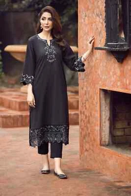 Camisa Nishat Lino Pert Negra Bordada Cosida Kameez L Foto 1 de 3