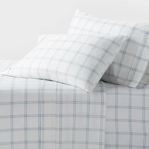 California King 400 Thread Count Performance Sheet Set Blue Plaid - Threshold - Picture 1 of 4