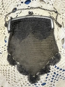 Antique Metal Mesh Purse – Early 1900s Chainmail Evening Bag - Picture 1 of 5