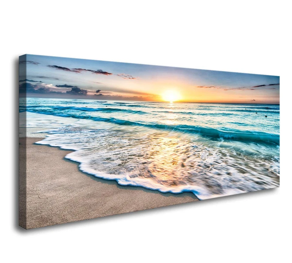Baisuart S02250 Canvas Prints Wall Art Beach 20x40inchx1pcs Sunset Waves