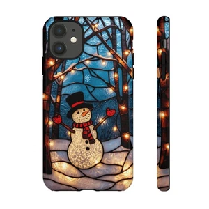Christmas Phone Case, Faux Stained Glass Snowman Phone Case for Multiple Models  - Picture 1 of 102