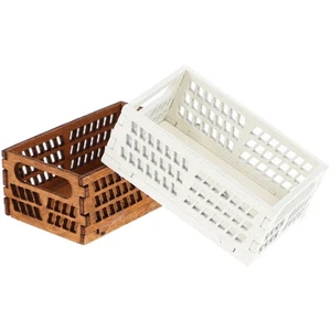 Caja de almacenamiento con marco de madera de 2 piezas mini cesta de casa modelo de muebles en miniatura - Imagen 1 de 12
