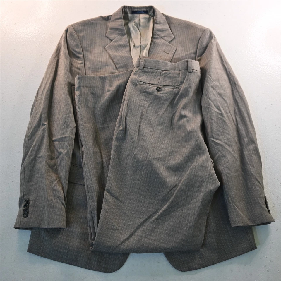 Joseph Abboud 44L 36x36 Marrón Rayas 100% Lana Hecho en EE. UU. Hombres Chaqueta Pantalones Traje Foto 1 de 4