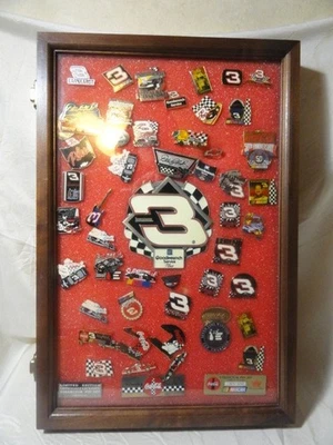 NASCAR DALE EARNHARDT SR. OVER 40 PINS IN WOODEN/GLASS DISPLAY CASE SEE PICS! - Image 1 of 4