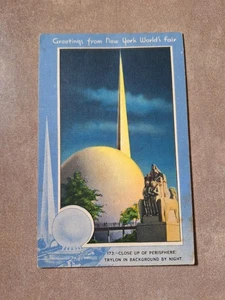 Trylon & Perisphere bei Nacht, New Yorker Weltausstellung, NY Postkarte - Bild 1 von 2