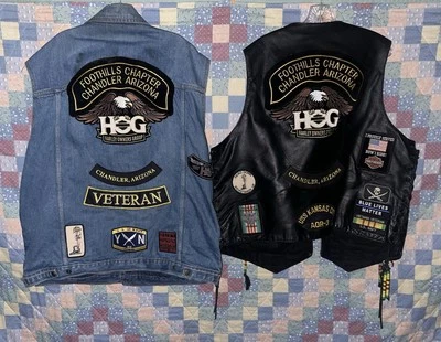 Unik Premium Leather Motorcycle Vest Mens Size 4XL snap Black Denim 5XL Lot of 2 - Image 1 of 4