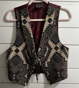 Vintage Circle T Southwest Western Vest Size S Concho Fringe Button Rockabilly - Picture 1 of 9