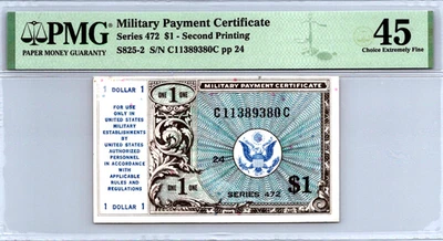 Series 472 1 Dollar Second Printing MPC PMG 45 Choice Extremely Fine S825-2 - Image 1 of 4