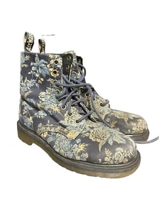 Dr Martens Beckett Blue Floral Canvas Combat Lace up Ankle Boot in EUC ~ US 5M - Picture 1 of 12