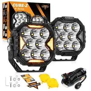 Auxbeam Pair 4" LED Pods Fog Light Offroad Driving Light DRL & Turn Signal Lamp - Picture 1 of 12