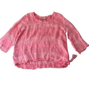 Sartoria Saracena Linen Tie Side Blouse Top Women's Pink Summer Vacation Travel - Picture 1 of 8