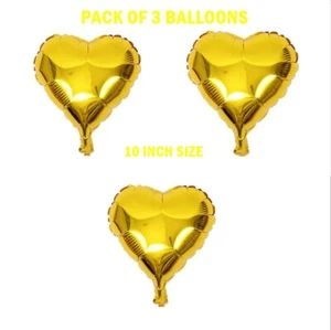 10 inch Gold Heart Foil Balloon Set of 3 Mini Heart Shaped Balloons Party Decor - Picture 1 of 12