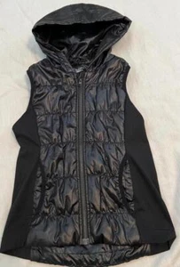 ZELLA Nordstrom girls Lrg 10 12 black shiny full zip poly hooded vest puffer - Picture 1 of 4