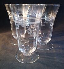 4 VTG OPTIC Footed Etched Floral Juice/ Cordial Glasses 4 1/2” Princess House?