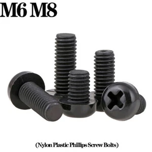 Schwarz Nylon Kunststoff Rundkopf Pfannenkopf Kreuzschlitz Schrauben M6 M8 (6 mm/8 mm) - Bild 1 von 10