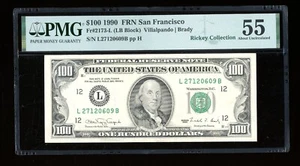 DBR 1990 $100 FRN San Francisco Fr. 2173-L PMG 55 Serial L27120609B - Picture 1 of 2