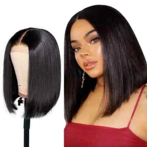12 Inch Women Wig Medium Length Lace with Long Straight Hair Glueless Human Hair - Picture 1 of 11