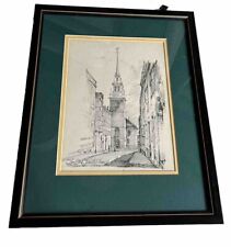 The Old North Church Boston 1723 framed print Charles H Overly 13x16 Pencil