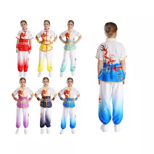 Unisex Kids Set Tai Chi Outfit Soft Kung Fu Suit Short Sleeve Belt Boys Pants - Picture 1 of 84