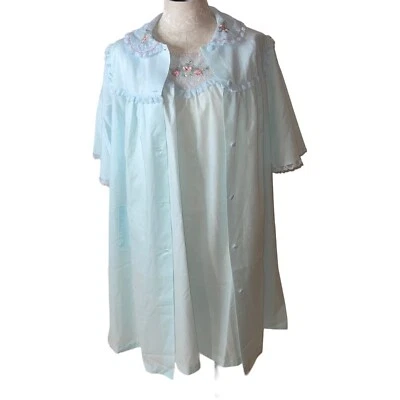 Sears Robe Nightgown Set Womens Vintage Size Small Blue Perma Prest Lace Trim - Image 1 of 4