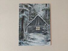 Snowy hunting lodge in a pine forest oil painting High Quality Winter season art