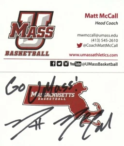 UMASS MINUTEMEN MENS BSKB HEAD COACH MATT MCCALL SIGNED BUSINESS CARD - Picture 1 of 1