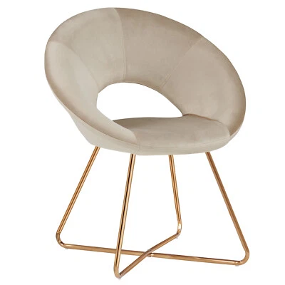 Silla de tocador moderna de terciopelo para sala de estar dormitorio con patas doradas Foto 1 de 4